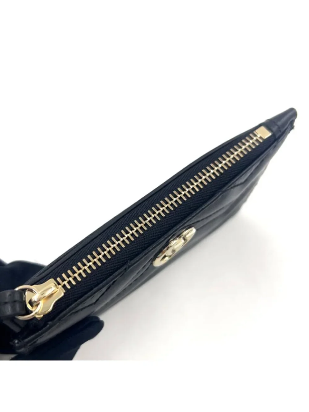 Gucci GG Marmont Leather Black Coin Case Gold With